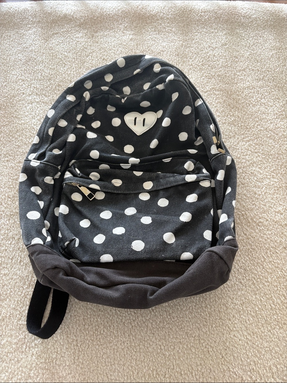 Pottery Barn Black Polka Dot Heart Backpack